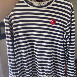 COMME DES GARÇONS PLAY White & Navy Heart Patch Long Sleeve T-Shirt